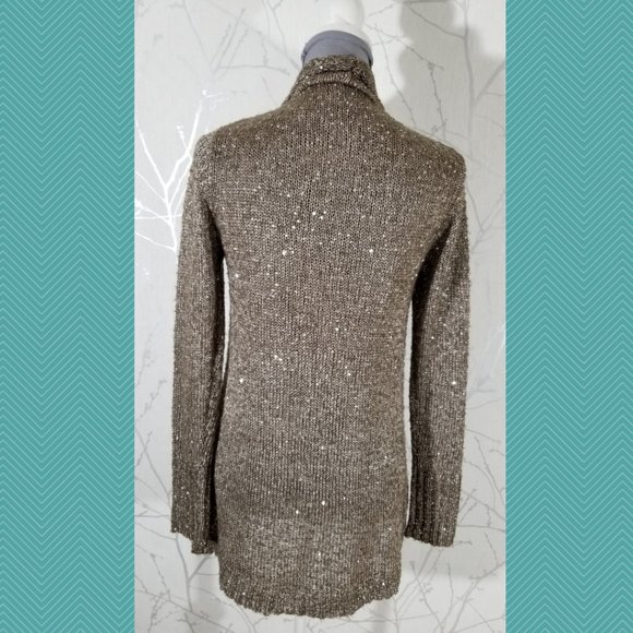 ii Sisters Light Brown Sequined Mohair Blend Open Front Cardigan - Picture 4 of 6